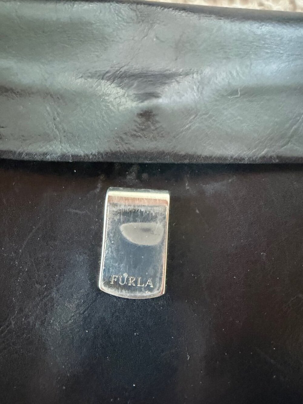 Vintage Furla Black Leather Shoulder Bag Made in Italy 90s Structured Purse - Picture 7 of 8